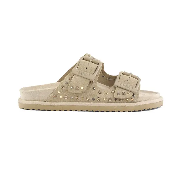 Embellished Suede-Effect Slide With Double Buckles