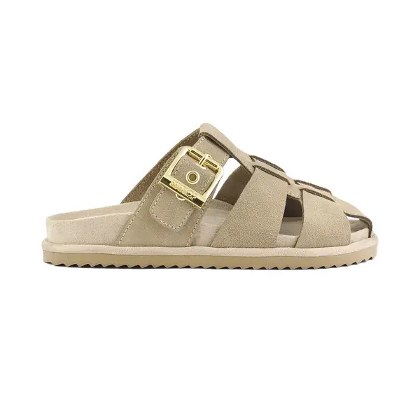 Suede-Effect Cage Slide With Large Gold-Tone Buckle