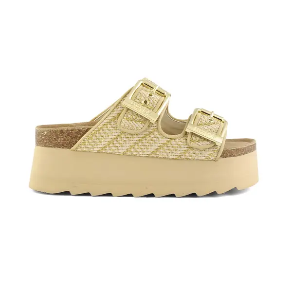 Platform Buckle Raffia Slide