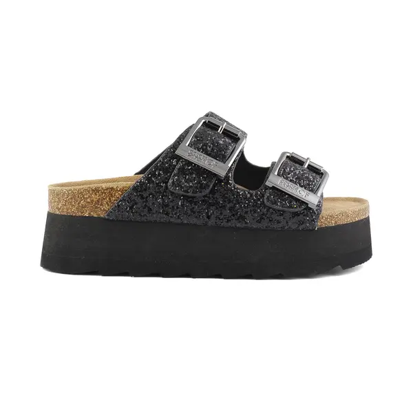 Platform Buckle Glitter Slide