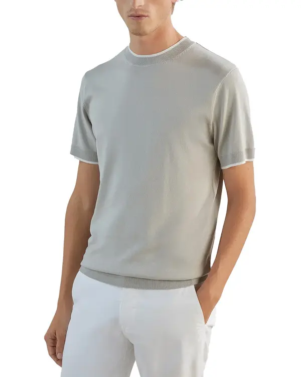 Short-Sleeved Knit T-Shirt with Contrasting Trim