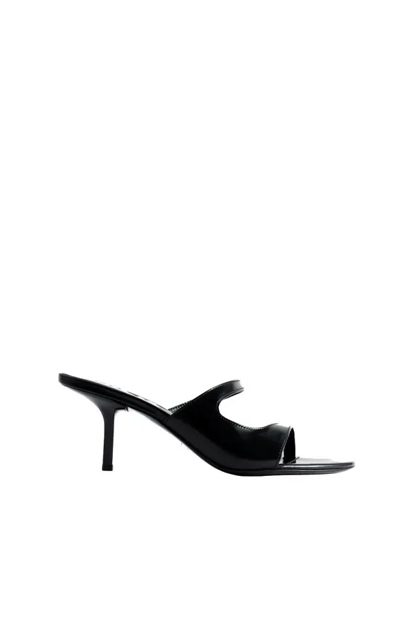 Semi Patent Leather Slip-On Heeled Mule