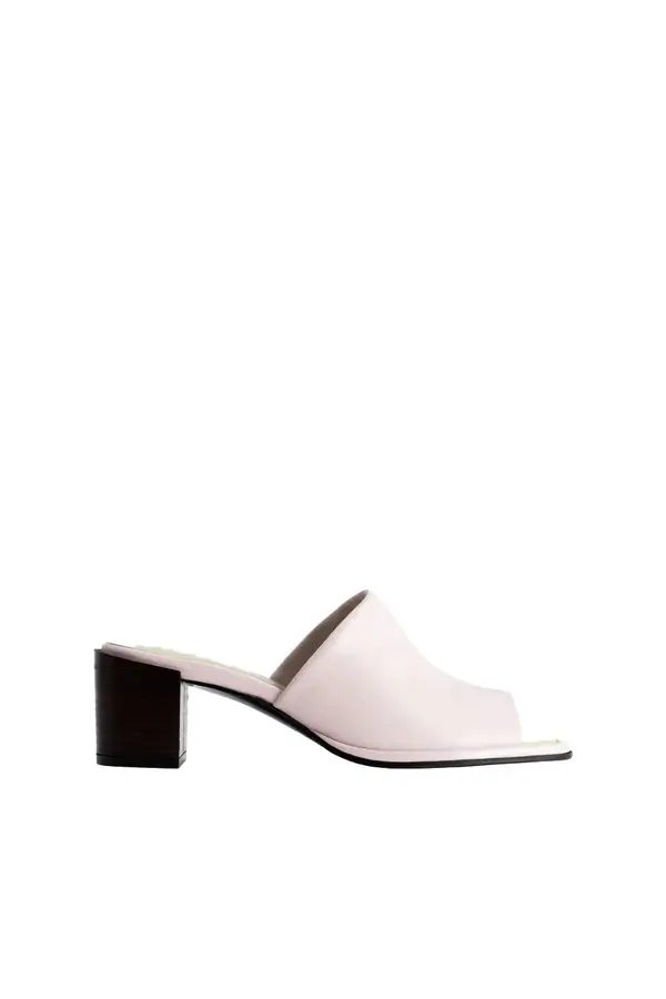Nappa Leaher Peep-Toe Mules With Contrast Block Heel