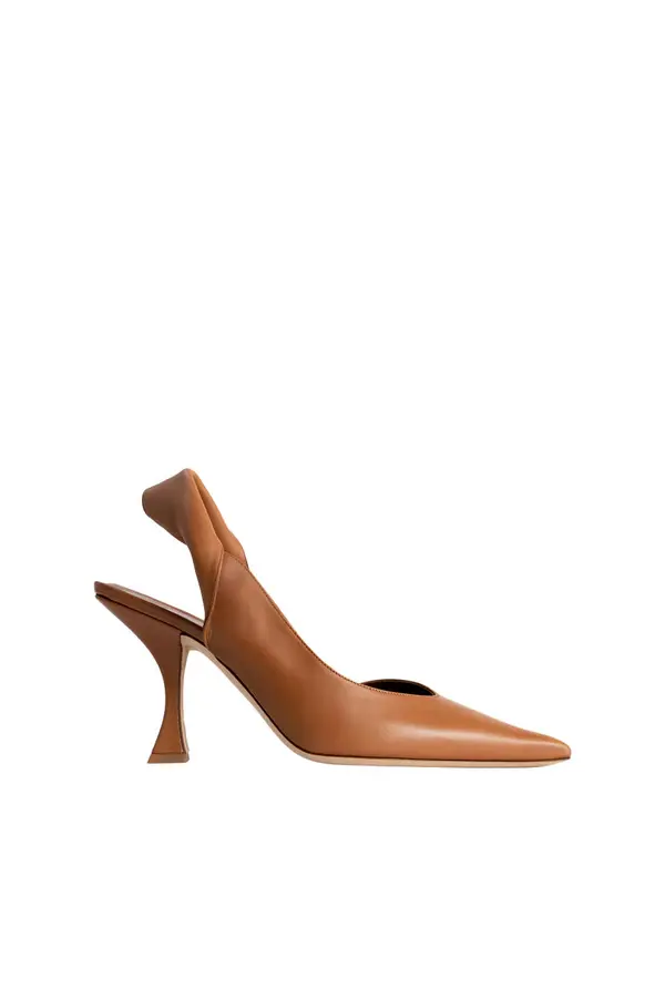 Leather Sculptural Pointed-Toe Slingback Pump