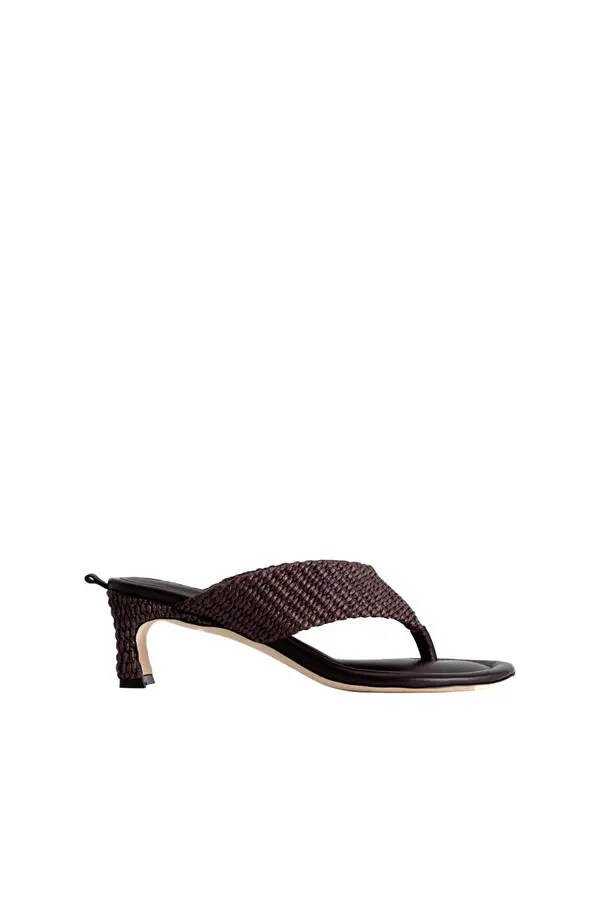 Raffia And Leather Thong Heeled Mule