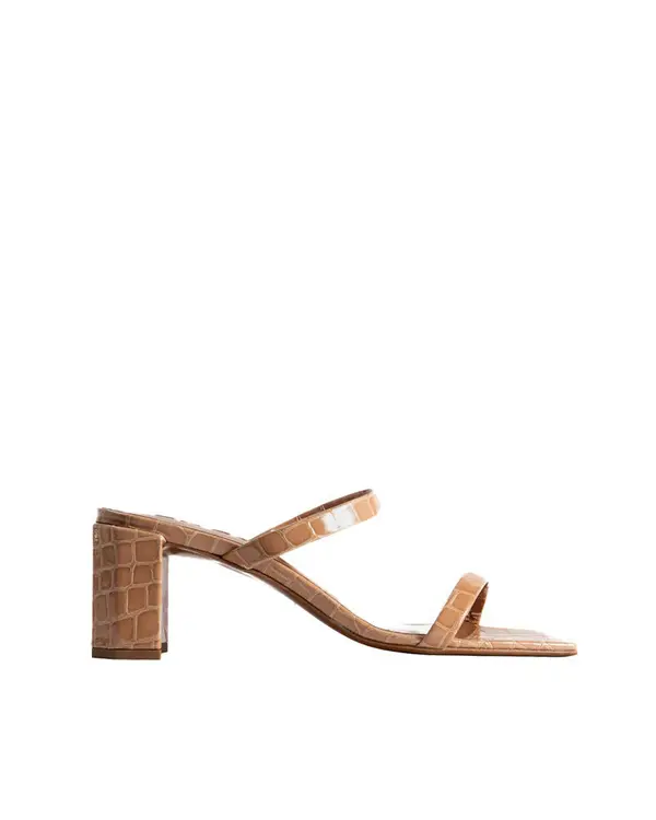 Croco Embossed Leather Slip-On Heeled Mule