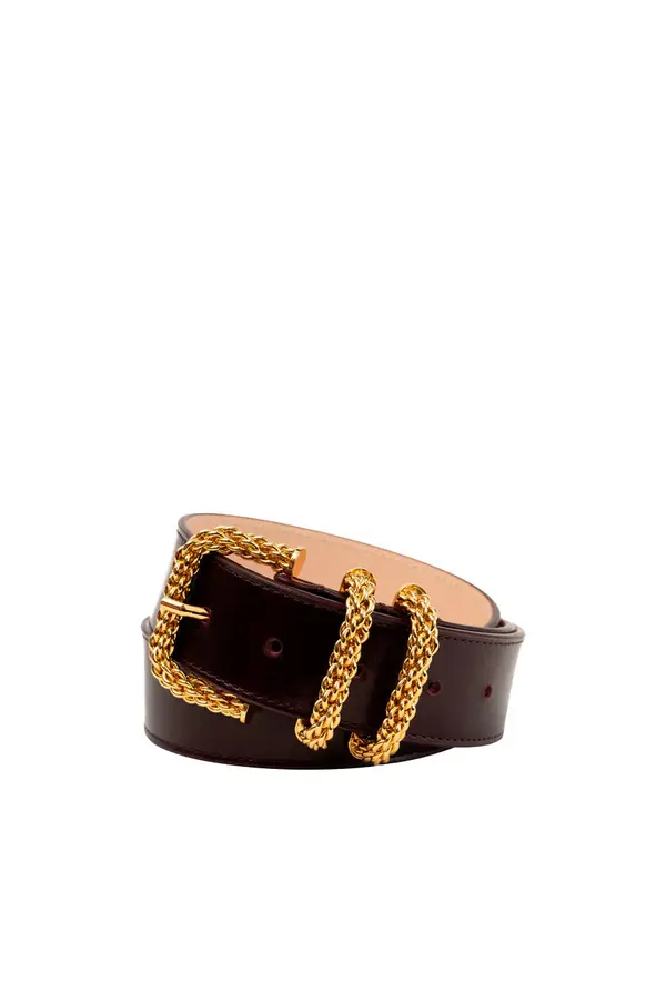 Mid-Width Calf Leather Belt With Signature Metal Chain Hardware
