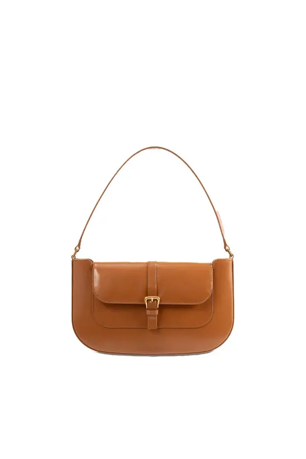 Semi Patent Leather Shoulder Bag With Flap