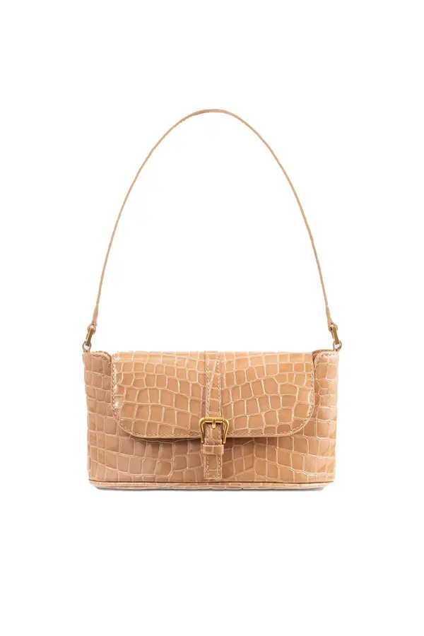 Croco Embossed Leather Shoulder Bag

