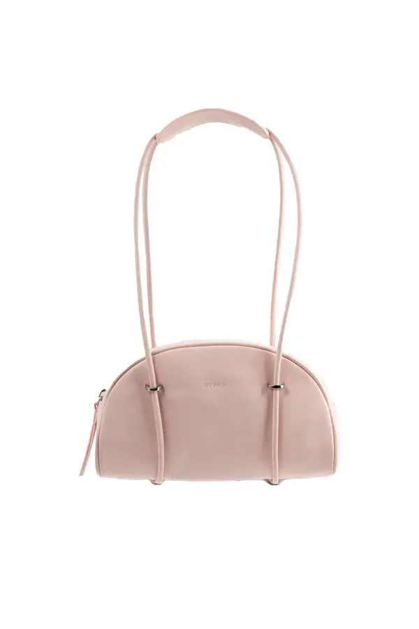 Nappa Leather Semi-Oval Shoulder Bag With Tubular Straps 