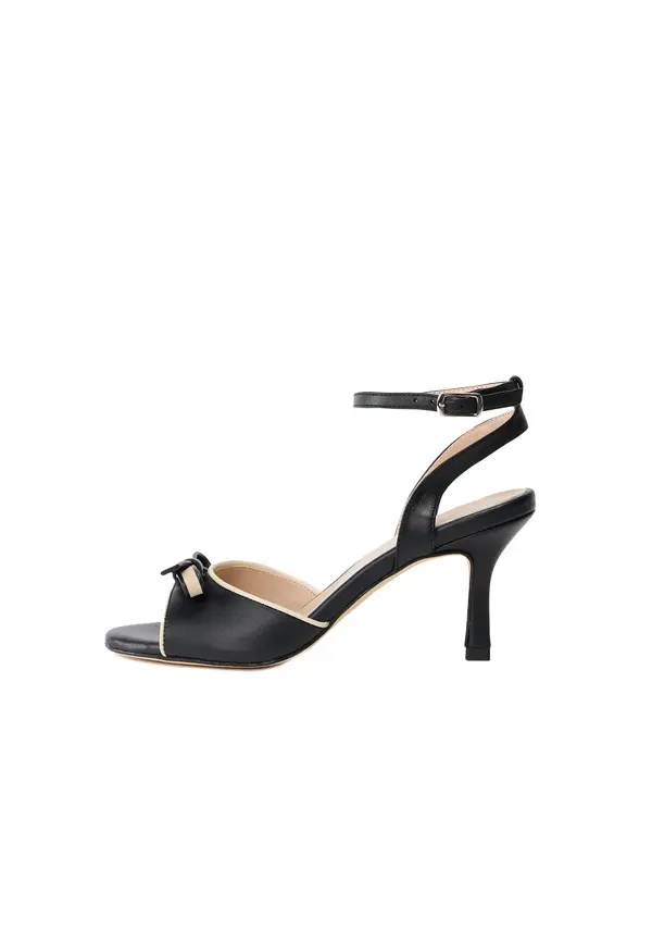 Two-Tone Leather Bow Ankle-Strap Sandals