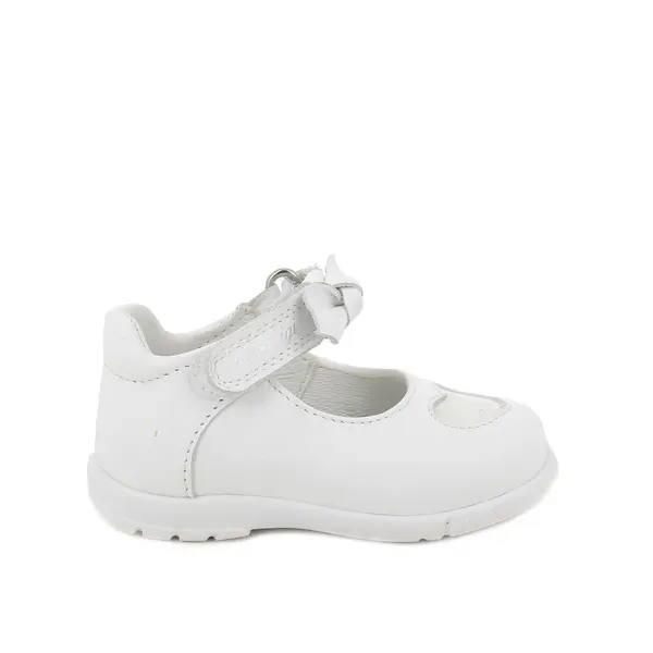 Baby Girl White Leather Mary Jane Ballerina with Bow and Heart Detail Image