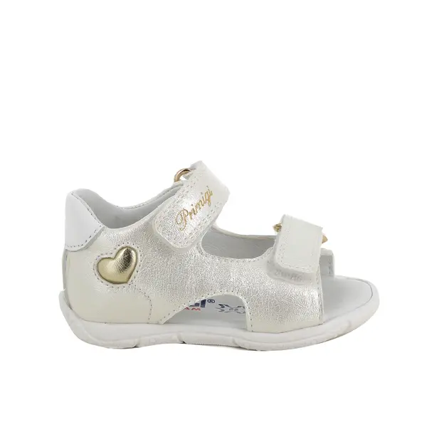 Baby Girl Shimmering Leather Sandals with Heart Detail and Double Straps Image