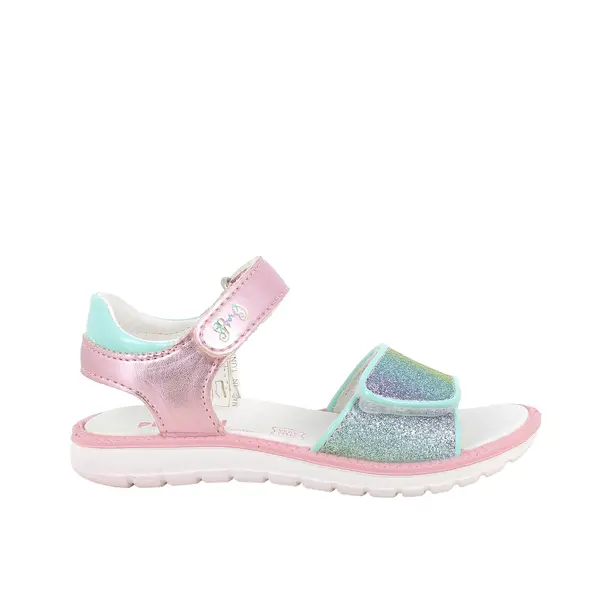 Kids Girls Metallic Pink and Rainbow Glitter Sandals with Adjustable Straps Image