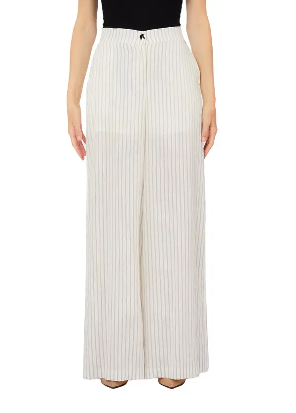 Pinstripe High-Waisted Wide-Leg Trousers 