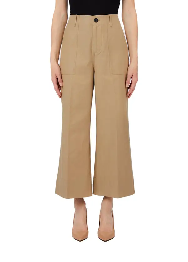 Structured Wide-Leg Cropped Chino Pants