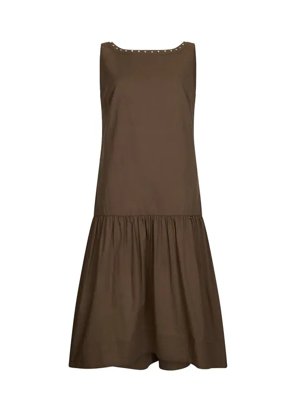 Long Muslin Sleeveless Dress With Precious Stones