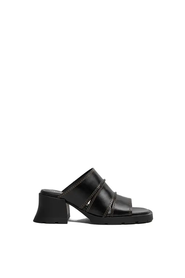 Multi-Strap Block Heel Leather Mule 