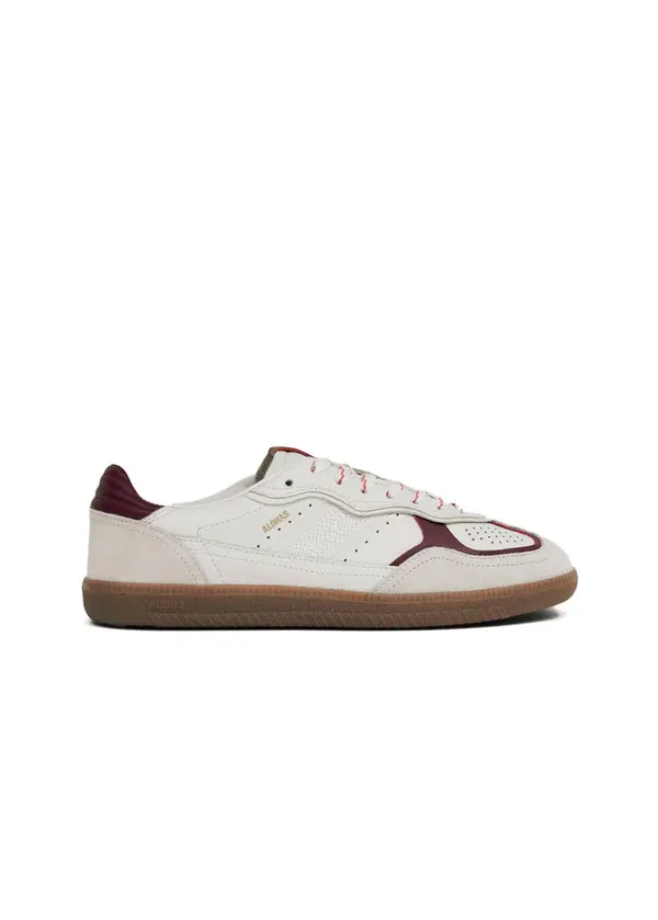 White and Burgundy Leather Retro Sneakers with Gum Sole Image