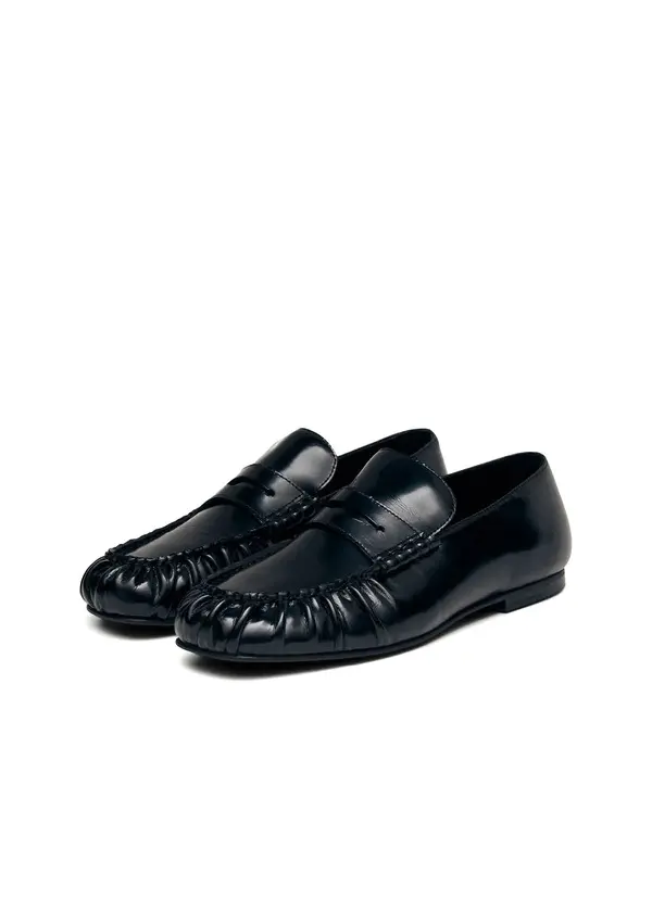 Leather Ruched Penny Loafers Image