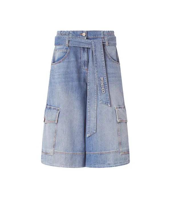 Relaxed Fit Denim Utility Bermuda Shorts With Belt Image