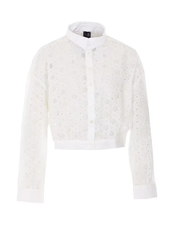 Eyelet Cropped Button-Down Sangallo Shirt 