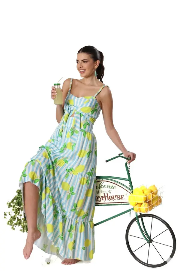 Alfredo Viscose Dress Raye Blue With Lemon Image