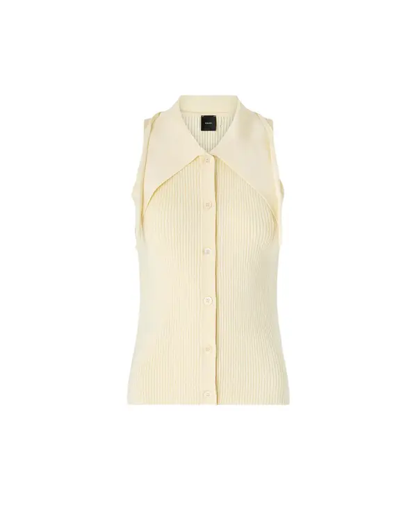 Sleeveless Ribbed Knit Polo Top