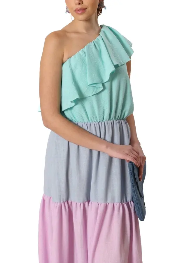 Linen Sirona Ruffled Long Dress Image