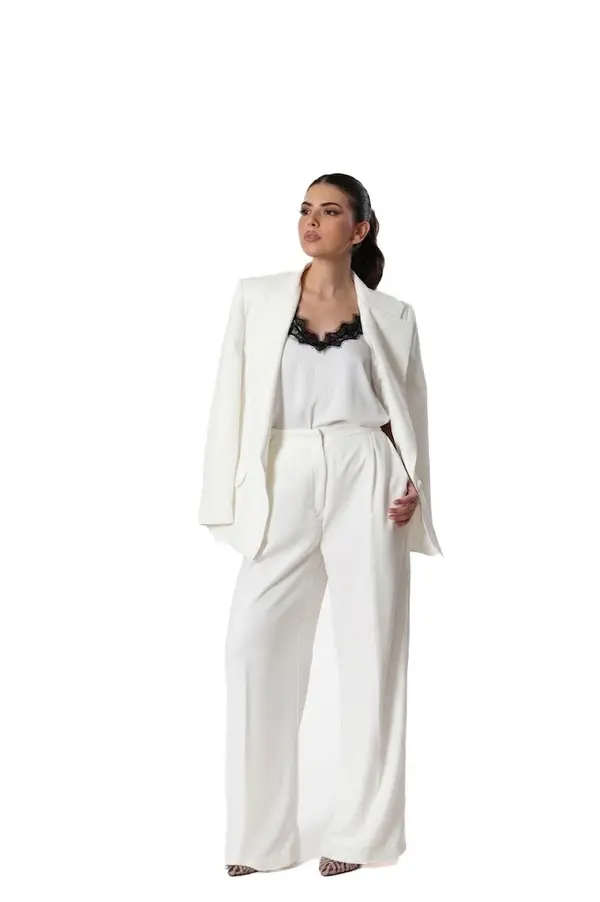 Crepe High-Waist Wide Leg Trousers
