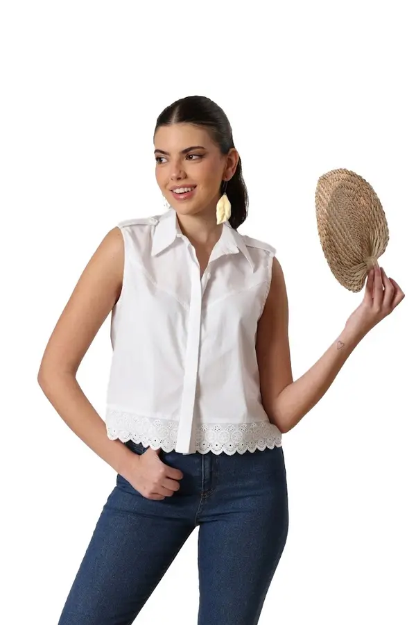Crop Top With Broderie Line