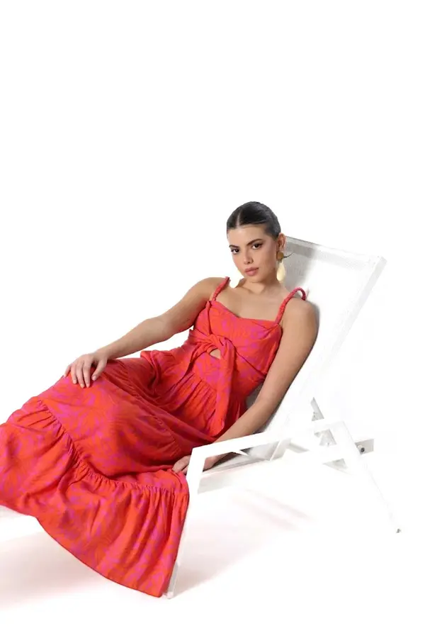 Orange And Purple Dress With Braided Back Image