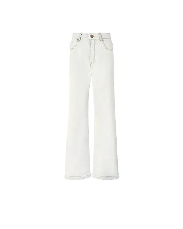 Straight Leg Jeans With Contrasting Fold-Down Waist