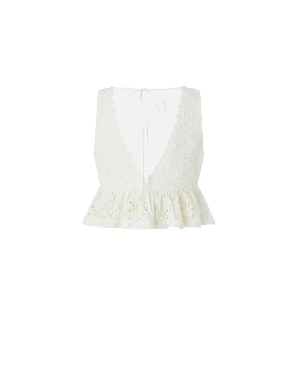 Crop Top With Ruffle And Openwork Pattern
