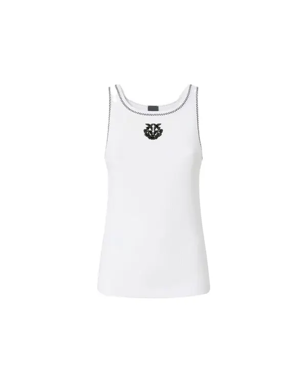 Ribbed Vest Top With Love Birds Embroidery Image