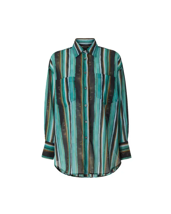 Cotton Long Sleeve Shirt with Brushstroke Stripes