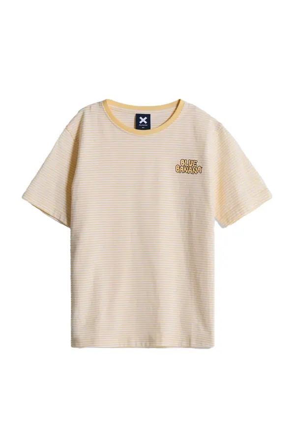 Kids Neutral Light Yellow Stripes Short Sleeve T-Shirt Image