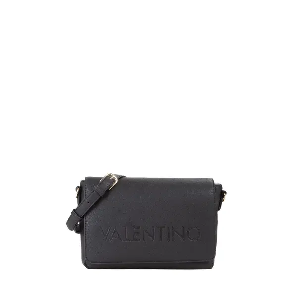 Grained Leather Embossed Logo Crossbody Bag with Canvas Strap Image
