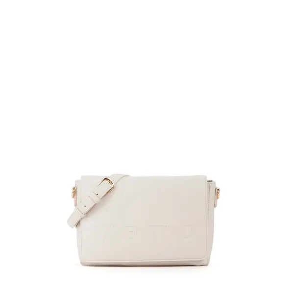 Grained Leather Embossed Logo Crossbody Bag with Canvas Strap