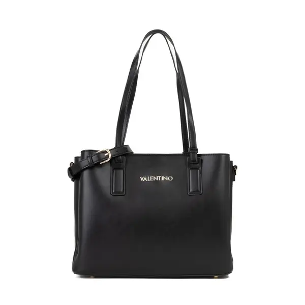 Multi-Compartment Leather Tote Bag with Gold-Tone Hardware Image