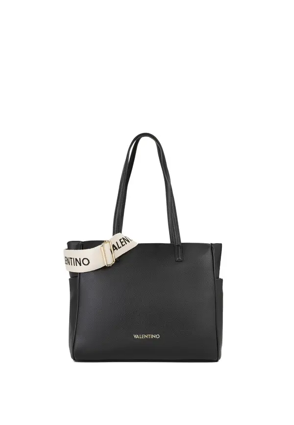Textured Leather Tote Bag with Woven Logo Crossbody Strap Image