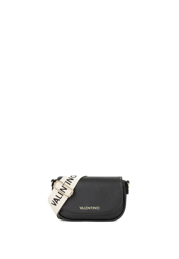 Leather Crossbody Flap Bag with Woven Logo Strap Image