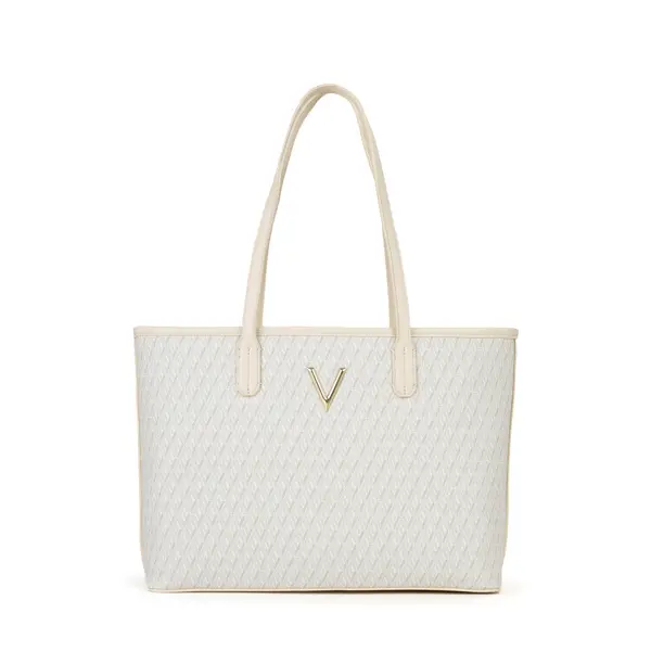 Monogram Geometric Print Tote Bag with Gold V Logo Image