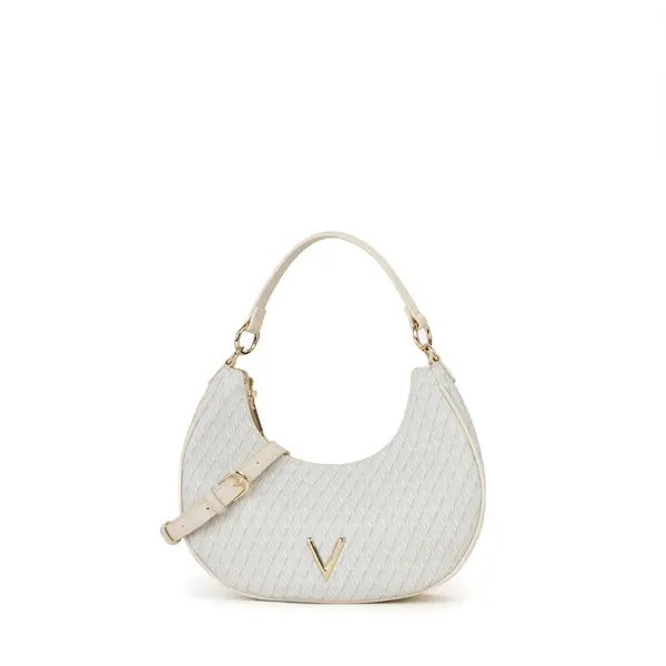 Monogram Geometric Print Crescent Hobo Shoulder Bag with Gold V Logo Image