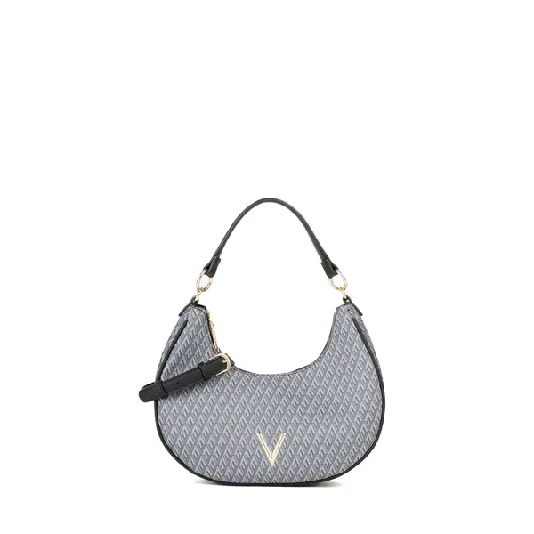 Monogram Geometric Print Crescent Hobo Shoulder Bag with Gold V Logo