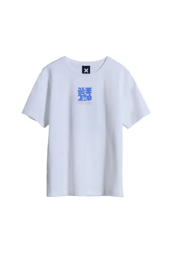 Kids Neutral Short Sleeve T-Shirt with Back Geometric Surf Print Image