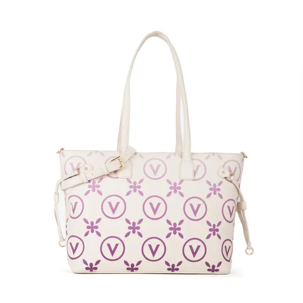 Tote Bag with Purple V-Logo Monogram and Floral Print Image
