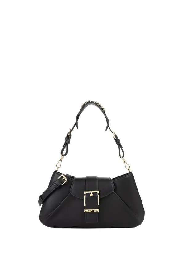 Smooth Leather Shoulder Bag with Gold Buckle Detail Image