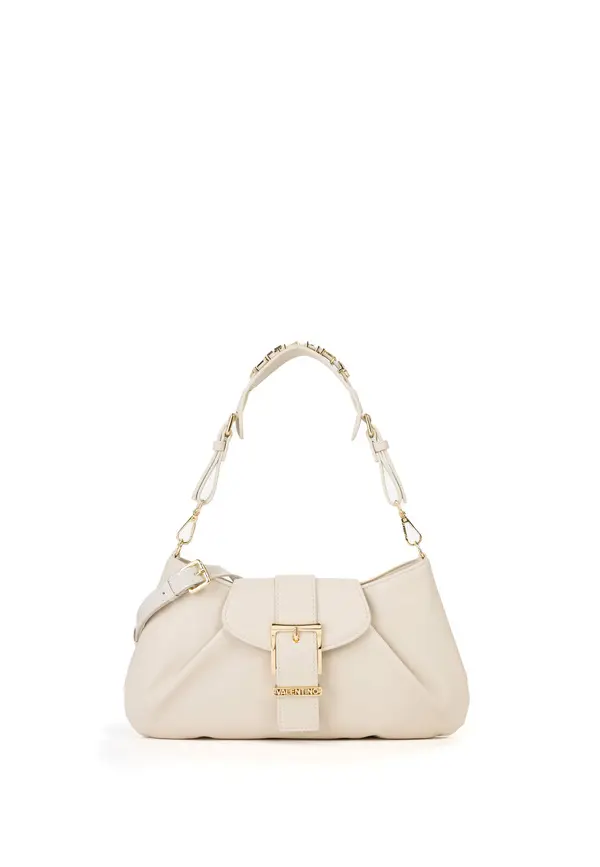 Smooth Leather Shoulder Bag with Gold Buckle Detail