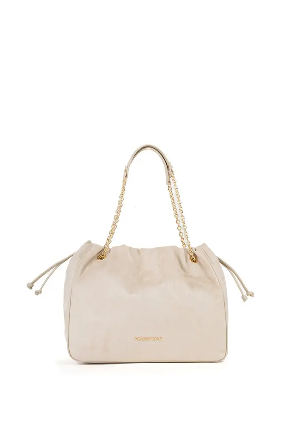 Embossed Logo Drawstring Shoulder Bag with Gold Chain Straps Image